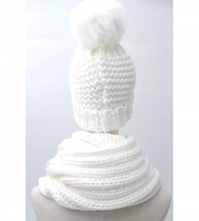 Skullies & Beanies Women Girls Warm Cable Knit Hat Scarf 2PC Accessory Set (White) - CI18I4MXLZS $16.29