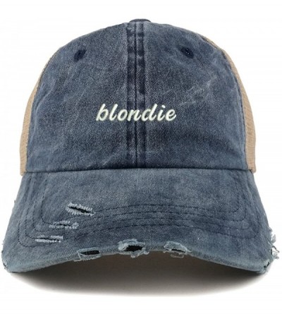 Baseball Caps Blondie Embroidered Frayed Bill Trucker Mesh Back Cap - Navy - CP18CWW40N7 $19.91