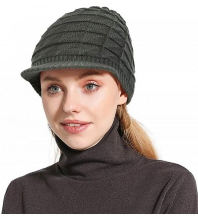 Skullies & Beanies Womens Winter Warm Ribbed Beanie Hat with Brim- Girls Knit Visor Pom Pom Ski Cap - 3 - CT192O23RQ8 $28.25