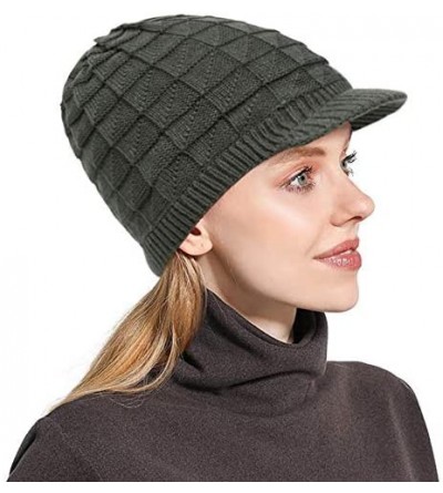 Skullies & Beanies Womens Winter Warm Ribbed Beanie Hat with Brim- Girls Knit Visor Pom Pom Ski Cap - 3 - CT192O23RQ8 $15.07
