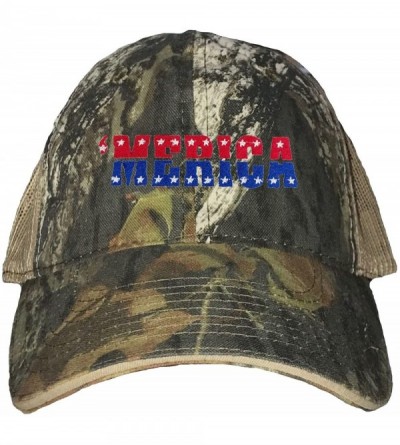 Baseball Caps Adult Merica USA Pride America Embroidered Distressed Trucker Cap - Mossy Oak Breakup/ Khaki - CB18DHZHCCQ $31.34