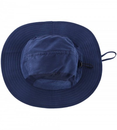 Sun Hats Men's Sun Hat UPF 50+ Wide Brim Bucket Hat Windproof Fishing Hats - N Navy Blue - C018U4AHXIE $14.20
