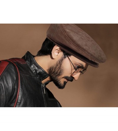 Newsboy Caps Leather Hats for Men - Leather Beret Ivy Cap Flat Hat Driving Cap - Leather Newsboy Hats for Men - CJ192WQGOND $...