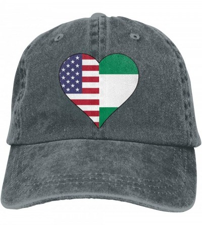 Baseball Caps Half Nigerian Flag Half USA Flag Love Heart Unisex Vintage Jeans Adjustable Baseball Cap - Deep Heather - C8192...