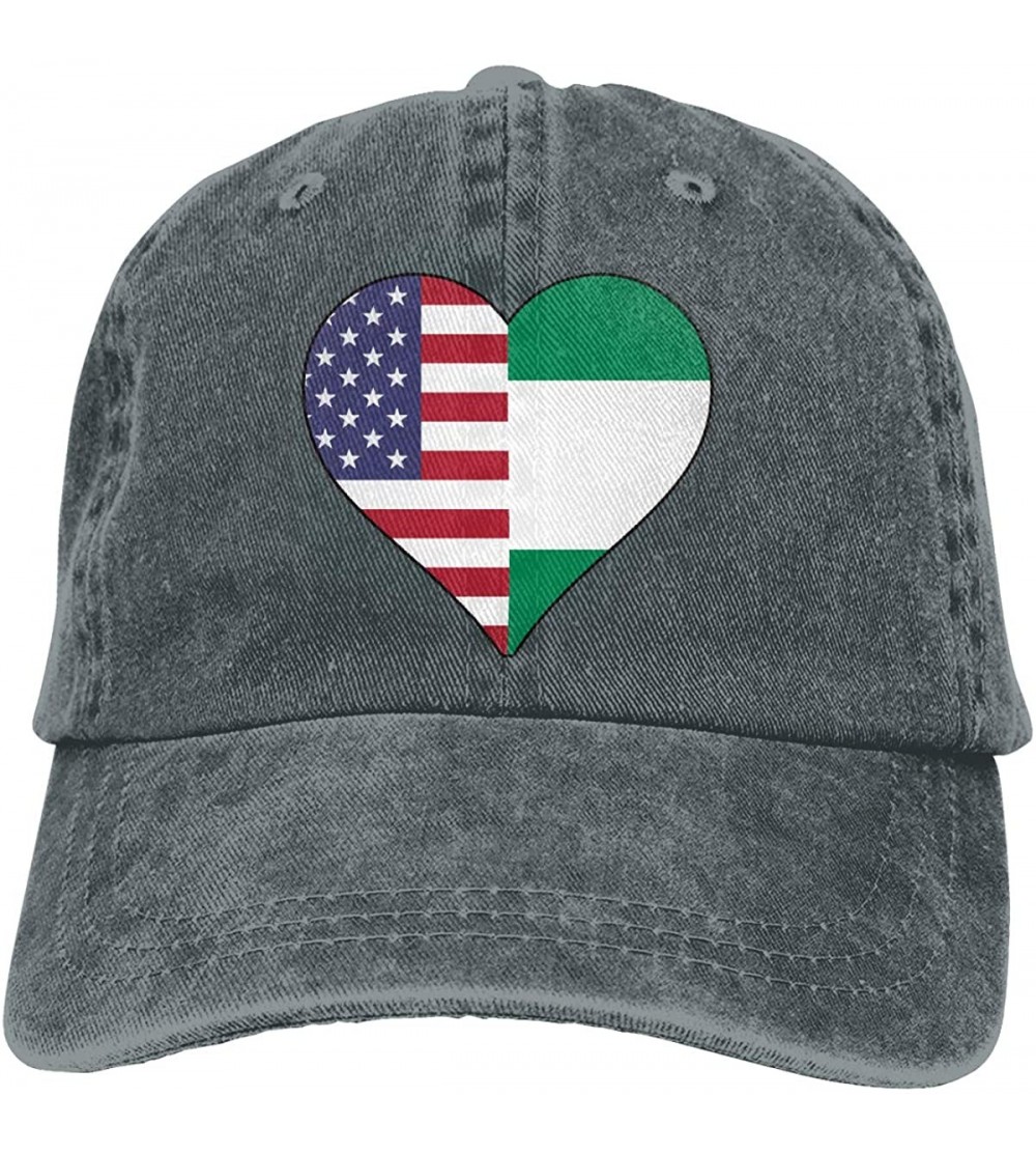 Baseball Caps Half Nigerian Flag Half USA Flag Love Heart Unisex Vintage Jeans Adjustable Baseball Cap - Deep Heather - C8192...