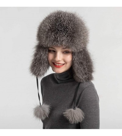 Skullies & Beanies Winter Real Fur Bomber Hat - Women's Snow Skiing Caps Ushanka Trapper Beanie Earflap Russian - Silver Fox ...