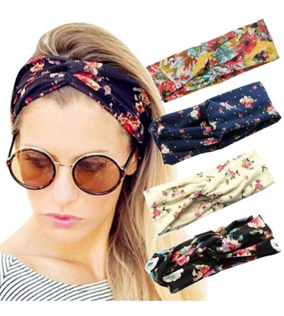 Headbands Womens Headbands Boho Headwraps Cross Elastic Hair Band Bows Cross Head Bands for Women - 4 Pack Cross Floral - CC1...