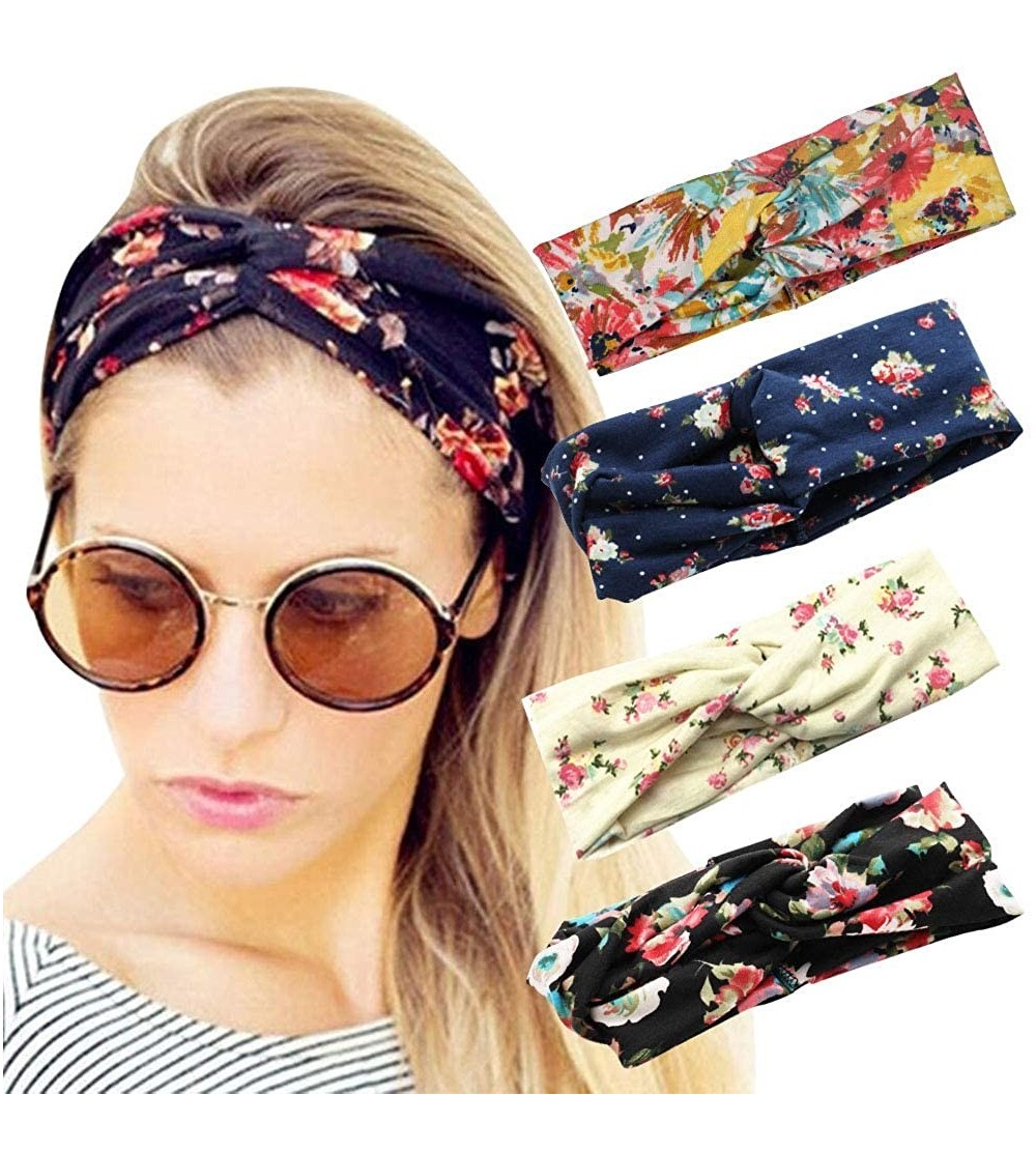 Headbands Womens Headbands Boho Headwraps Cross Elastic Hair Band Bows Cross Head Bands for Women - 4 Pack Cross Floral - CC1...