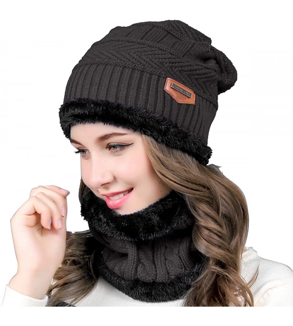 Skullies & Beanies Women Men Reversible Winter Warm Knit Hat Ski Cap Fleece Neck Warmer Circle Loop Scarf Soft Plush Lined - ...