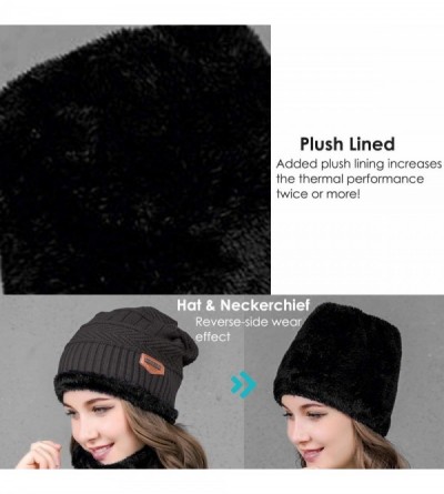 Skullies & Beanies Women Men Reversible Winter Warm Knit Hat Ski Cap Fleece Neck Warmer Circle Loop Scarf Soft Plush Lined - ...