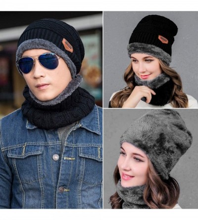 Skullies & Beanies Women Men Reversible Winter Warm Knit Hat Ski Cap Fleece Neck Warmer Circle Loop Scarf Soft Plush Lined - ...