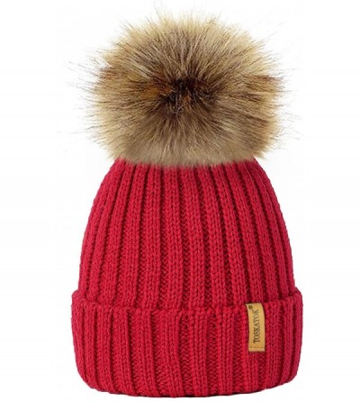 Skullies & Beanies Womens Winter Knitted Beanie Detachable - Red - CM123U5SKY1 $8.07