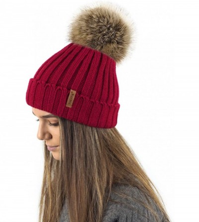 Skullies & Beanies Womens Winter Knitted Beanie Detachable - Red - CM123U5SKY1 $8.07