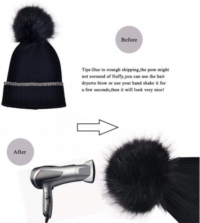 Skullies & Beanies Womens Winter Knit Beanie Hat for Women Girls Slouchy Warm Hats with Faux Fur Pompom Chunky Ski Cap Stretc...