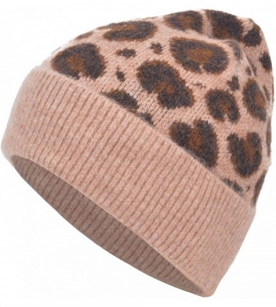 Skullies & Beanies Women Soft Knit Cuff Beanie Hat with Leopard Pattern Warm Winter Knit Beanie Skull Cap Knitting Hat - Dirt...