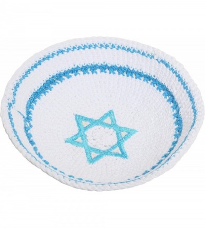 Skullies & Beanies Star of David Jewish KippahHatFor Men & Kids with Clip Beautifully Knitted - Light Blue With Line - C518QZ...