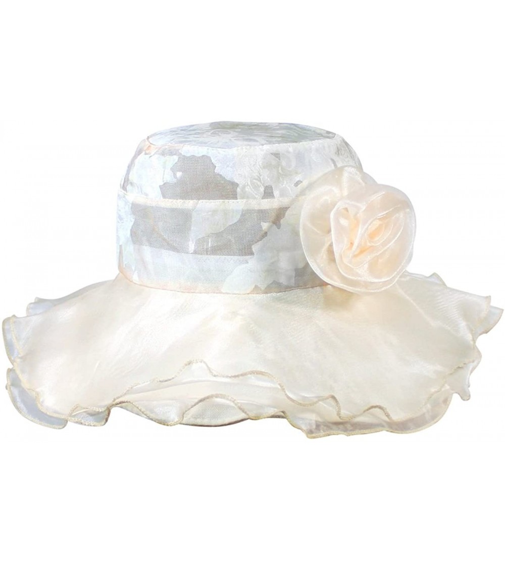 Sun Hats Women's Summer Sun Hat - Elegant Floppy Dress Hat - Elegant Floral - Cream - C611DEY1MP3 $18.38