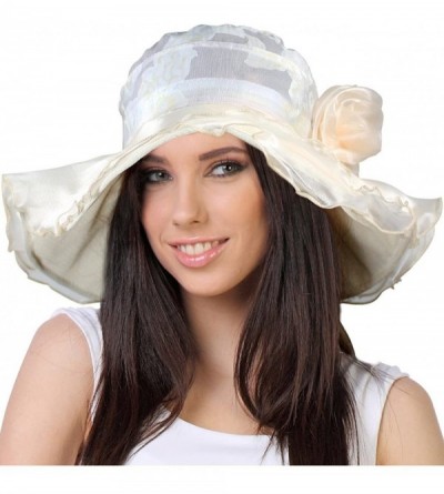 Sun Hats Women's Summer Sun Hat - Elegant Floppy Dress Hat - Elegant Floral - Cream - C611DEY1MP3 $18.38