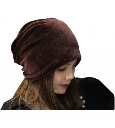 Skullies & Beanies Women's Velvet Beanies Winter Korean Fashion Hats Cap Warm Stretch Skully - Brown - CC186QH4CWR $8.94