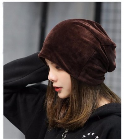 Skullies & Beanies Women's Velvet Beanies Winter Korean Fashion Hats Cap Warm Stretch Skully - Brown - CC186QH4CWR $8.94