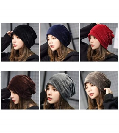 Skullies & Beanies Women's Velvet Beanies Winter Korean Fashion Hats Cap Warm Stretch Skully - Brown - CC186QH4CWR $8.94