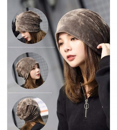 Skullies & Beanies Women's Velvet Beanies Winter Korean Fashion Hats Cap Warm Stretch Skully - Brown - CC186QH4CWR $8.94