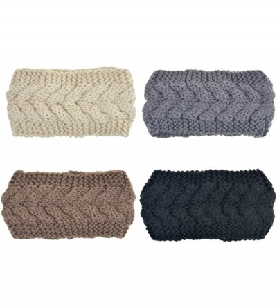 Headbands Crochet Turban Headband for Women Warm Bulky Crocheted Headwrap - 4 Pack Twist Knitted - Beige-Gray-Brown-Black - C...