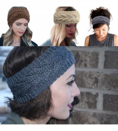 Headbands Crochet Turban Headband for Women Warm Bulky Crocheted Headwrap - 4 Pack Twist Knitted - Beige-Gray-Brown-Black - C...
