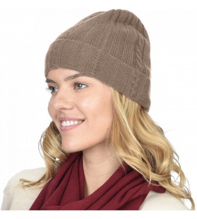 Skullies & Beanies Cable Knit Cuffed Beanie 100% Pure Cashmere Foldover Hat•Ultimately Soft and Warm - Camel - C6187K5U852 $4...