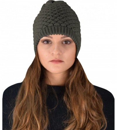 Skullies & Beanies Thick Crochet Knit Quilted Double Layer Beanie Slouchy Hat - Grey - CP12N308OUA $10.35