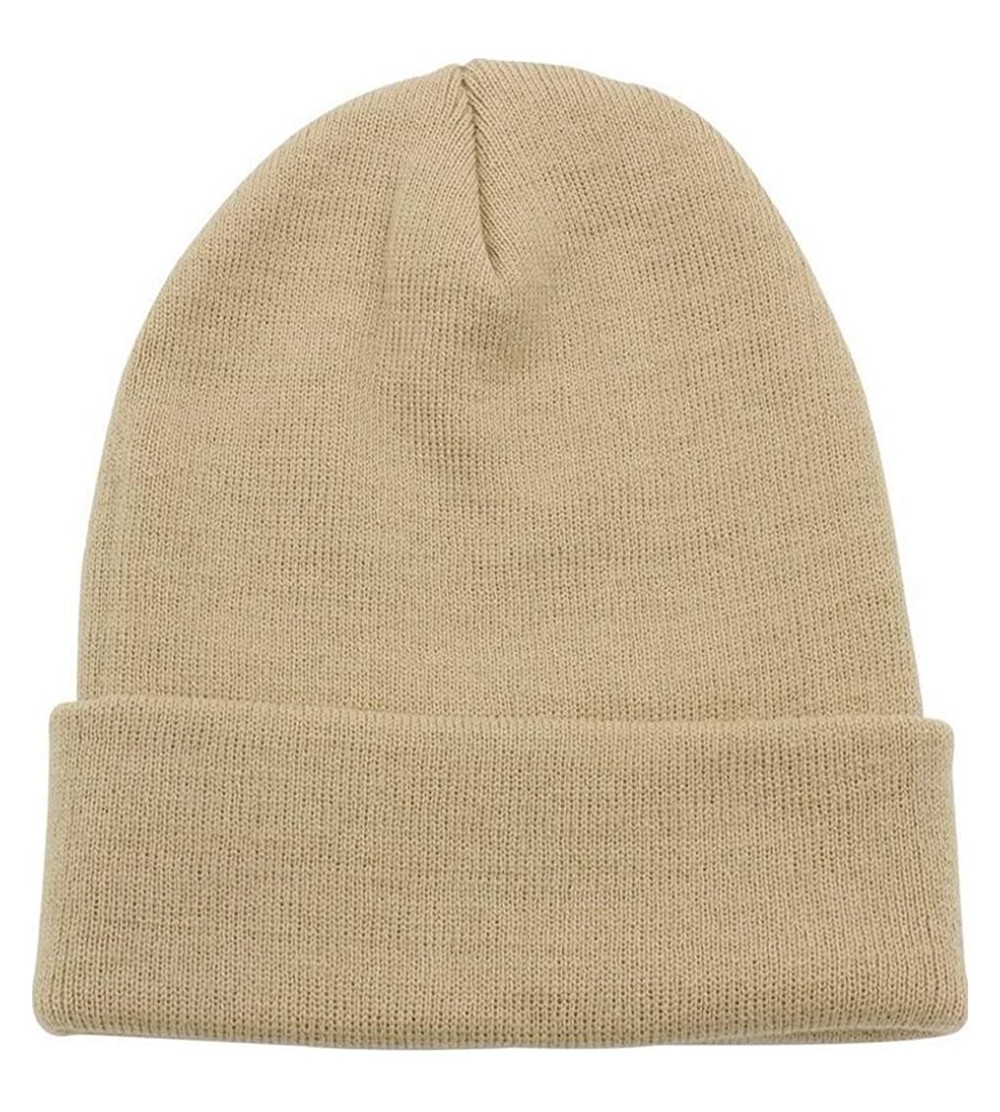 Skullies & Beanies Unisex Men Women Youth Skull Ski Folded Beanie Plain Toboggan Cap Knit Hat - Beige - C1188ZCCX3M $9.68