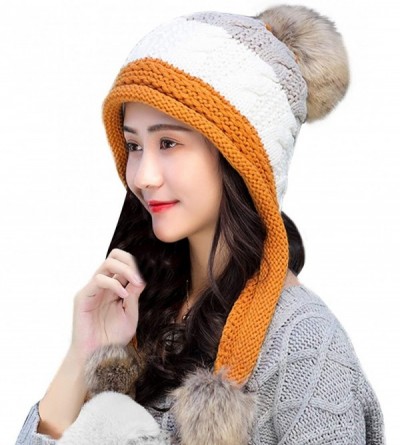 Skullies & Beanies Women Fleece Lined Winter Beanie Hat Ski Cap Ear Flaps Peruvian Dual Layered Pompoms - B09-lut010-huangse ...