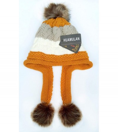 Skullies & Beanies Women Fleece Lined Winter Beanie Hat Ski Cap Ear Flaps Peruvian Dual Layered Pompoms - B09-lut010-huangse ...