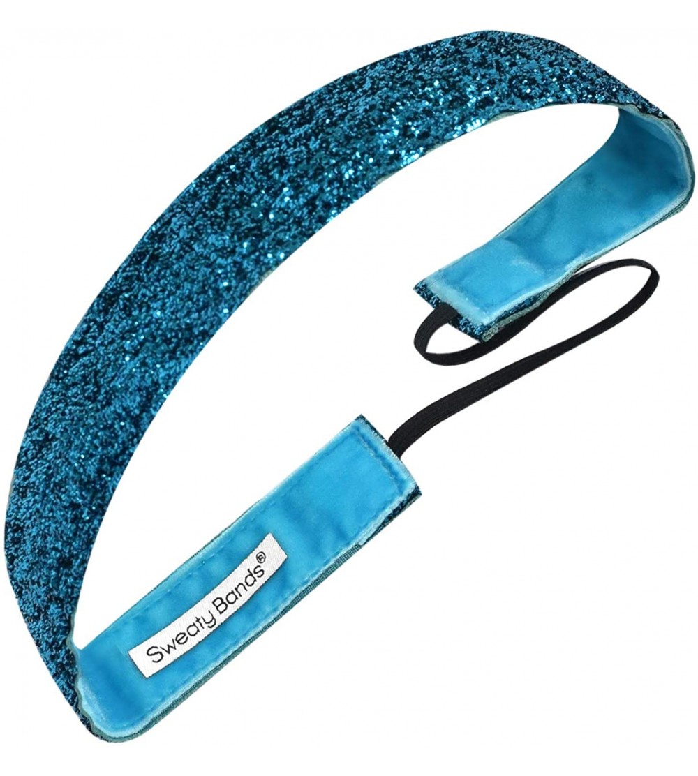 Headbands Womens Girls Headband - Non-Slip Velvet-Lined Sparkle Hairband - Viva Diva Turquoise 1-Inch - CV11GJYSIA1 $12.74