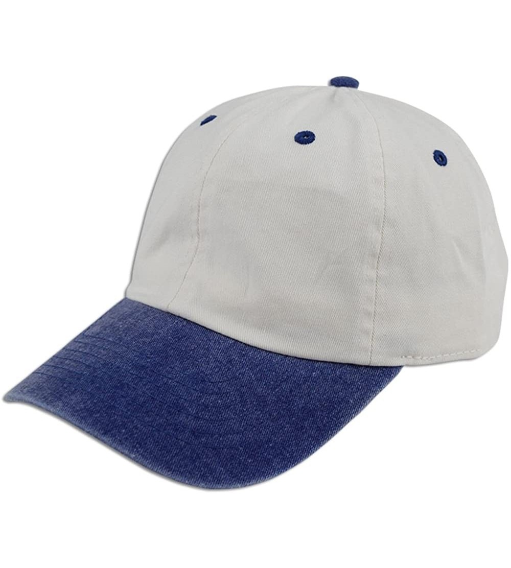 Baseball Caps Dad Hat Pigment Dyed Two Tone Plain Cotton Polo Style Retro Curved Baseball Cap 1200 - Natural / Royal - C217WX...