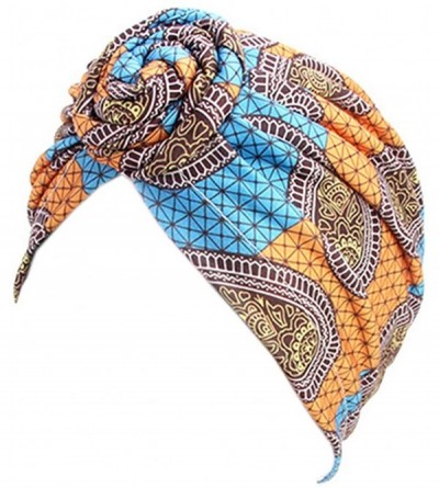 Skullies & Beanies Women Pleated Twist Turban African Printing India Chemo Cap Hairwrap Headwear - Orange&blue - CP18RQ6AGAG ...