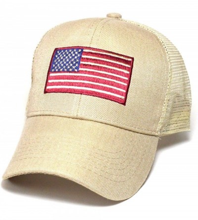 Baseball Caps Men & Women US Flag Patch Tactical Style Baseball Mesh Trucker Hat Cap - Beige - C2184YYSIMH $23.59