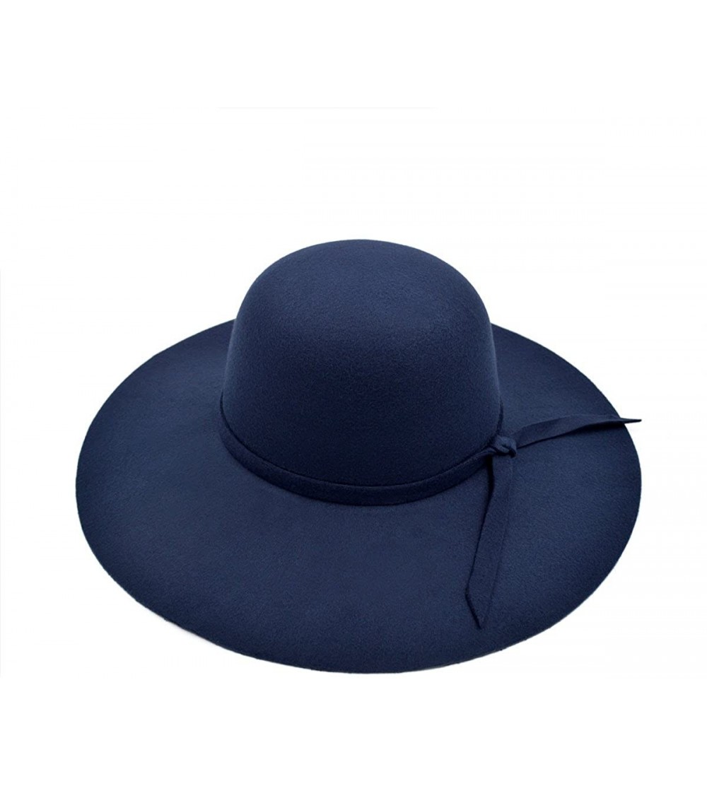 Sun Hats Women's Premium Felt Wide Brim Floppy Hat - Navy - CY186I6NQXA $8.54