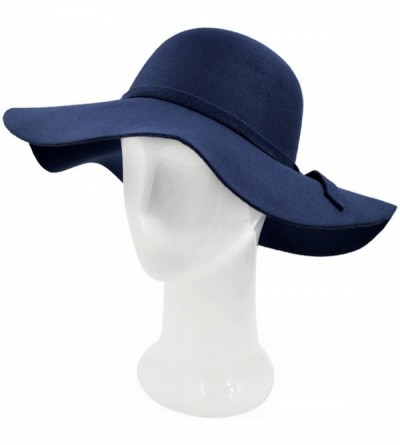 Sun Hats Women's Premium Felt Wide Brim Floppy Hat - Navy - CY186I6NQXA $8.54