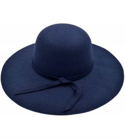 Sun Hats Women's Premium Felt Wide Brim Floppy Hat - Navy - CY186I6NQXA $8.54