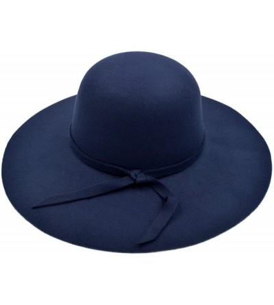 Sun Hats Women's Premium Felt Wide Brim Floppy Hat - Navy - CY186I6NQXA $8.54