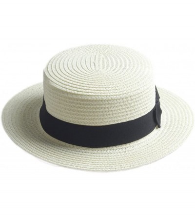 Sun Hats Fashion Women Men Summer Straw Boater Hat Boonie Hats Beach Sunhat Bowler Caps - Ivory - C61829AML8Z $8.53