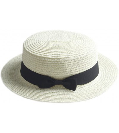 Sun Hats Fashion Women Men Summer Straw Boater Hat Boonie Hats Beach Sunhat Bowler Caps - Ivory - C61829AML8Z $8.53