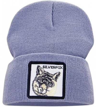 Skullies & Beanies Winter Watch Cap Warm Knit Beanie Skull Cap Embroiderey Hat for Men Women Kids - E-silver Fox/Grey - CO18X...