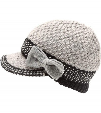 Skullies & Beanies Women's Knitted Newsboy Hat Double Layer Visor Beanie Cap with Soft Warm Fleece Lining - Bow - Grey - CR18...