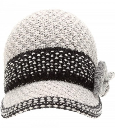 Skullies & Beanies Women's Knitted Newsboy Hat Double Layer Visor Beanie Cap with Soft Warm Fleece Lining - Bow - Grey - CR18...