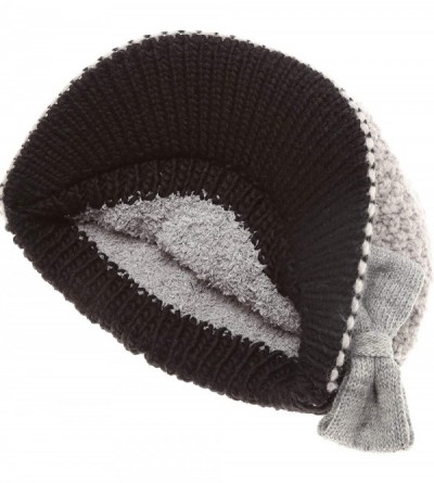 Skullies & Beanies Women's Knitted Newsboy Hat Double Layer Visor Beanie Cap with Soft Warm Fleece Lining - Bow - Grey - CR18...