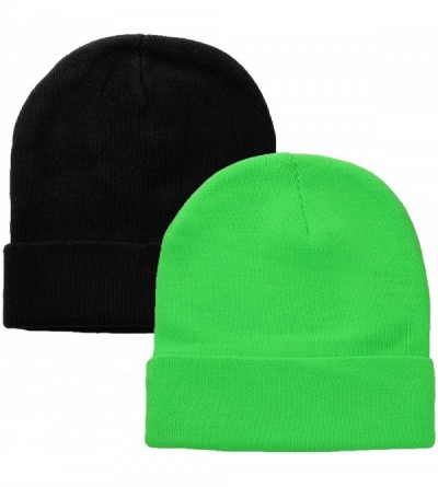 Skullies & Beanies Men Women Knitted Beanie Hat Ski Cap Plain Solid Color Warm Great for Winter - 2pcs Black & Light Green - ...