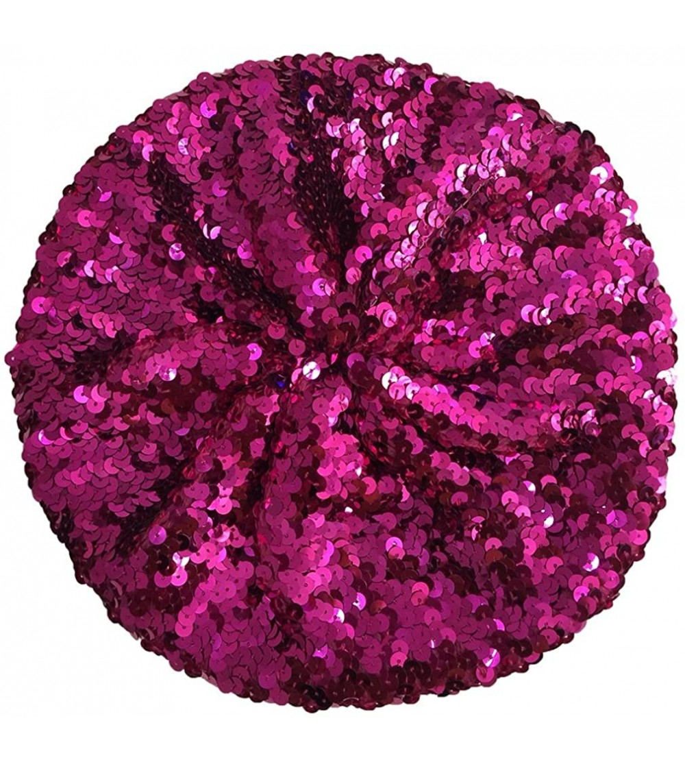 Berets Sparkle Sequine Adjustable Beanie Beret Hat Performance Cap - Dark Pink - CF11XEUO2WH $10.09