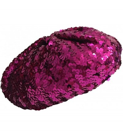 Berets Sparkle Sequine Adjustable Beanie Beret Hat Performance Cap - Dark Pink - CF11XEUO2WH $10.09